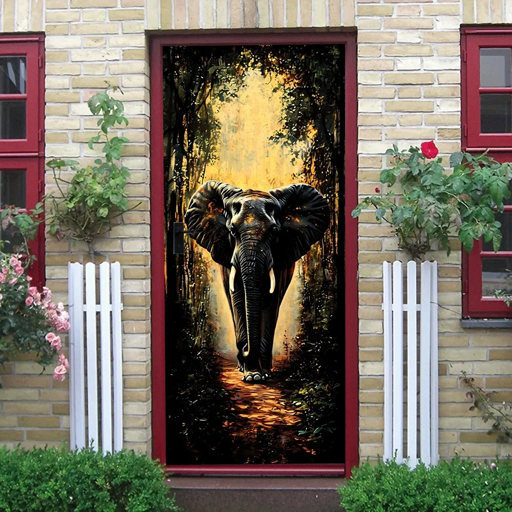 2pcs African Savannah Elephant Art Wall Sticker Living Room Entrance Decor Self Adhesive Removable Waterproof Eco Friendly Material Animal Theme Home Mural Bedroom Study Wall Art Large Size High Defini