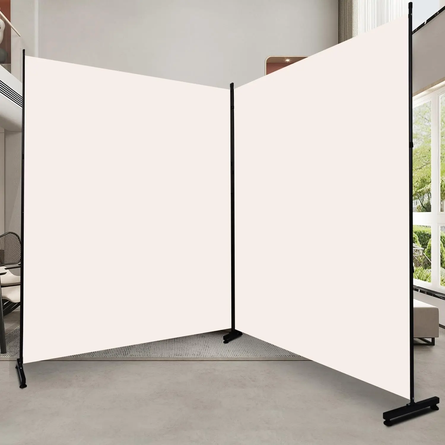 2-Panel Folding Room Divider Privacy Screen for Renters, 71" x 142" Wide Partition Wall with Round Scratch-Resistant Base, Easy Setup, Portable for Bedroom Decor, Folding Panels