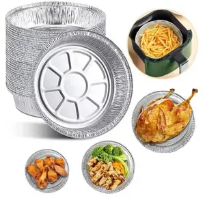 50Pcs Round Foil Trays Foil Flan Dish Silver Foil Food Container Disposable Aluminum Foil Plate Tin Foil Pie Pans for Air Fryer