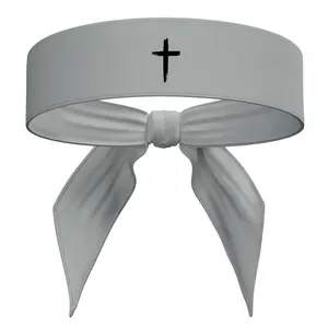 Cross Sports Head Tie Headband Sweat Fitness Black White - Light Grey - Christian Jesus God Scripture Bible Verse Faith Inspirational Men's Women's Kids Sweatband Head Band Sweat Band