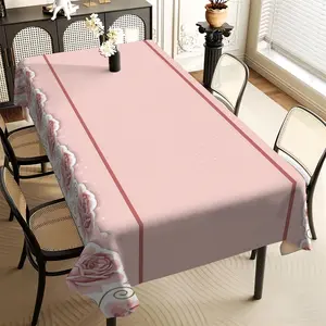 JIT 1pc 2D flat modern pink rose pattern rectangular tablecloth, for kitchen, living room, and dining table, kitchen accessory, party, room & outdoor decorative tablecloth, Picnic Table Cover, a tablecloth gift for friends
