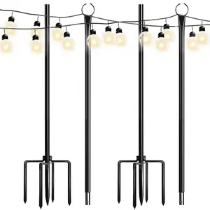 Walensee String Light Poles with Hook Outdoor Metal Pole for Hanging, Garden Party 9.4FT Lights Hanger with 5-Prong Fork Steel Stand Holder for Patio Christmas Wedding 2 Pack