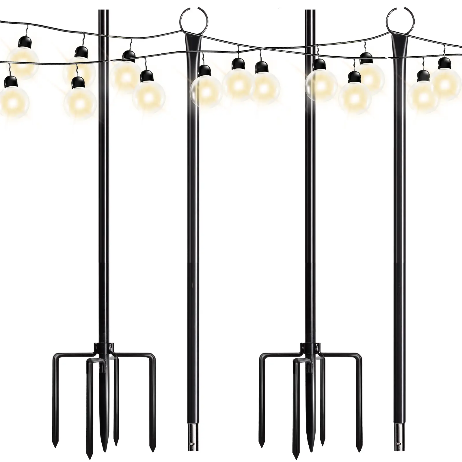 Walensee String Light Poles with Hook Outdoor Metal Pole for Hanging, Garden Party 9.4FT Lights Hanger with 5-Prong Fork Steel Stand Holder for Patio