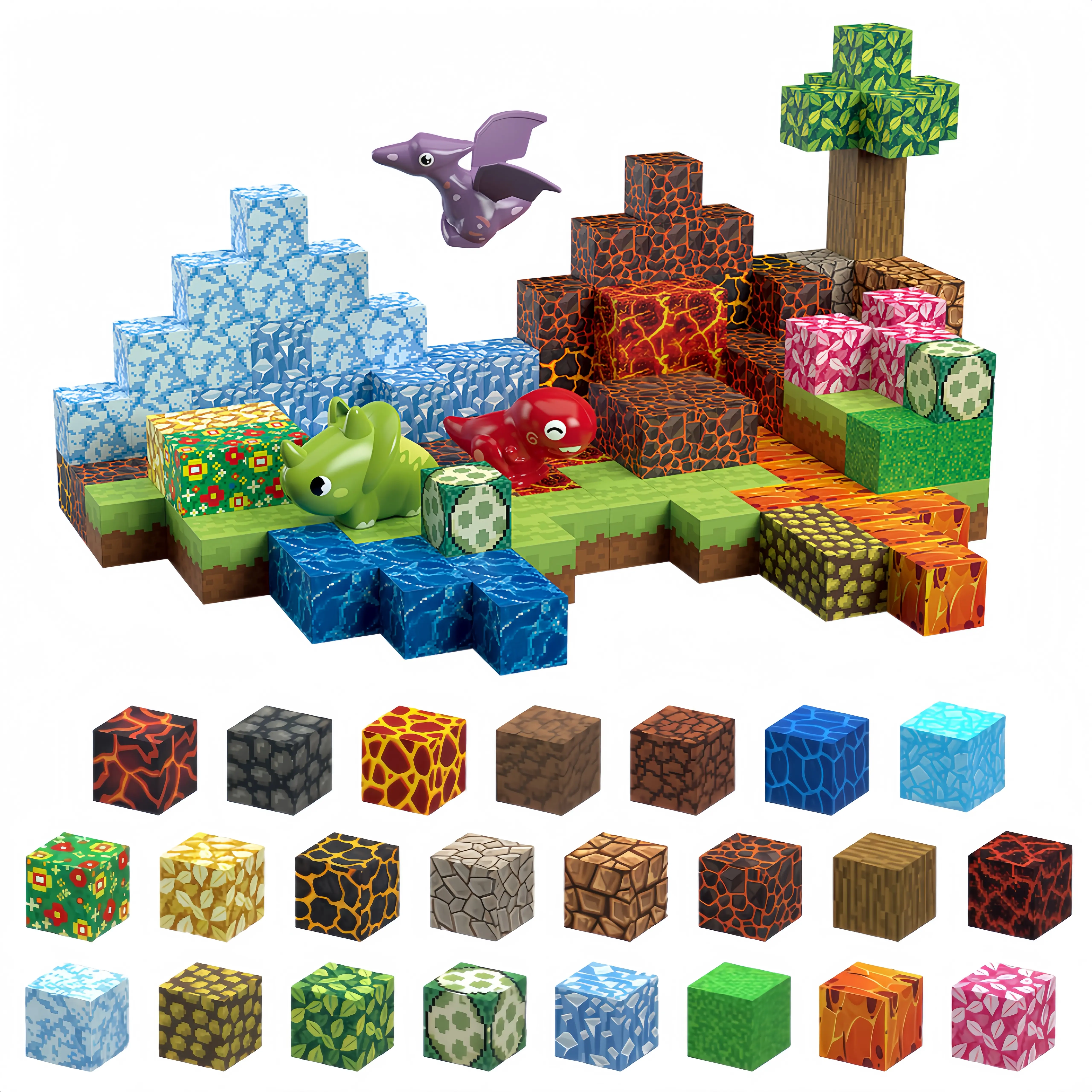 Magnetic blocks 205pcs Pixel Design- Magnetic Building Block with 6 Baseplate, Stacking Magnets for Kids, Sensory Toy for Toddlers STEM Learning, Birthday Gifts for 3+ Years Old Boys Girls
