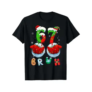 Funny Bruh Six Seven 67 Meme Christmas T-Shirt for Boys & Girls - 67 Number Design with Santa Hands & Snowflakes Print, Soft Short Sleeve Crew Neck Tee, All-Season Casual Wear, Funny Math-Themed Holiday Birthday Party Outfit