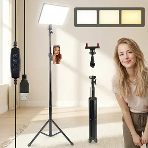 10 inch Dimmable Panel Light with 51" Retractable Tripod Stand, Dimmable Brightness Control 2200-4500K, 3 Color Temperature & Adjustable Height Ideal for Selfies, Recording Home Office Hotel Party Travel#valentine's#new years