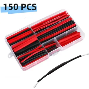 150pcs Heavy-Duty Heat Shrink Tubing Kit - 2:1 Shrink Ratio Polyolefin (Red/Black) Automotive Wire Sleeves Fit for Car Electronics Wiring Harness & DIY Cable Conduit