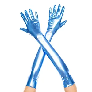 Extra long metallic gloves, 457-Turquoise