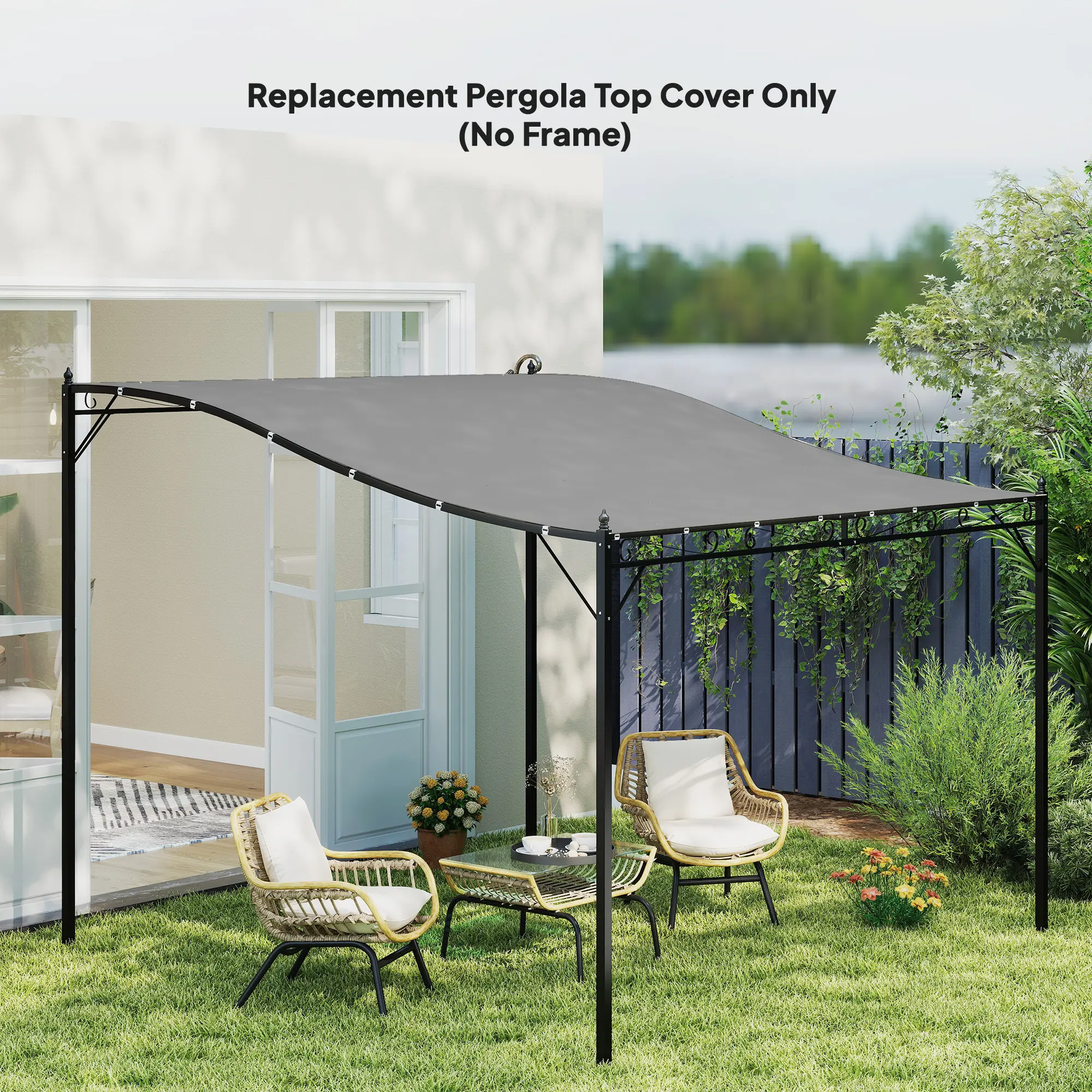 10' x 10' Pergola Canopy Replacement – Heavy-Duty Dark Gray Shade Cover with UV-Resistant & Waterproof Fabric, Reinforced Edges for Long-Lasting Durability, Perfect for Refreshing Old Pergolas, Backyard Outdoor Living Room, Garden Lounge