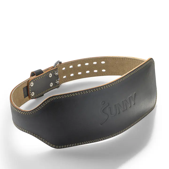 SUNNY 6" Leather Weightlifting Belt, Heavy Duty Lifting Belt with Padded Back Support for Squats, Deadlifts & Gym Training