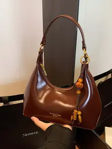 Fashion Vintage Wax Leather Crescent Dumpling Bag for Women, Winter New Solid Color Small Unique Handheld Shoulder Crossbody Bag, Hobo Shoulder Bag
