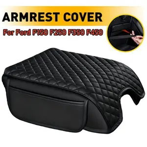 For Ford 2015-2020 F150, 2017-2022 F250 F350 F450,2018-2024 Expedition Armrest Cover, Leather Center Console Cover with Phone Storage Bags, Comfortable Car Pickup Truck Armrest Cover Protector Pad Mat for Jump Seat Console