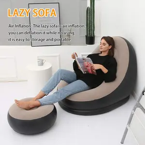 Portable Inflatable Recliner Chair, Foldable Lazy Sofa with Footrest, Cozy Reclining Sofa, Plush Lounge Chair for Indoor Outdoor, Camping, Picnic, Beach