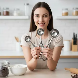 Ice Cream Scoop, 3Pcs Cookie Scoop Set, 18/8 Stainless Steel Cookie Dough Scoop, Cookie Scoops for Baking Set of 3, Ice Cream Scooper with Trigger Release, Cookie Scooper for Baking, Cupcake Scoop