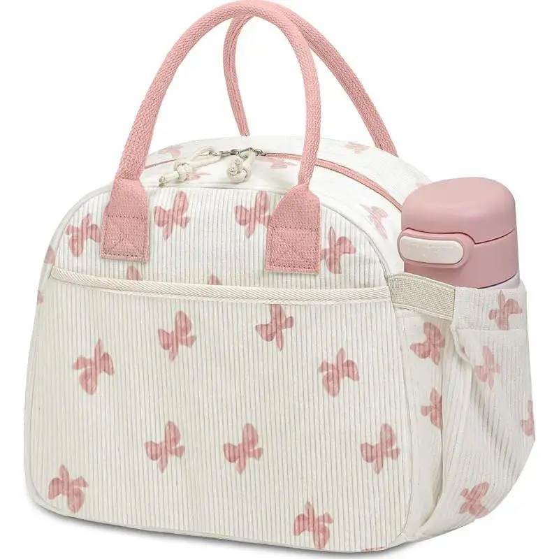 Corduroy Insulated Lunch Tote Bag - Reusable, Waterproof, Oil-Resistant, Spacious, Lightweight, Durable, Foil-Lined, Grab-and-Go, On-the-Go Handheld Lunch Bags for Women, Ideal for Work, Picnics, Reusable Lunch Bags