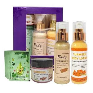 SHIMMER OIL BROWN +TUMERIC LOTION +GOLD SHIMMER OIL +10 PCS MAKEUP REMOVER Set Turmeric Pack