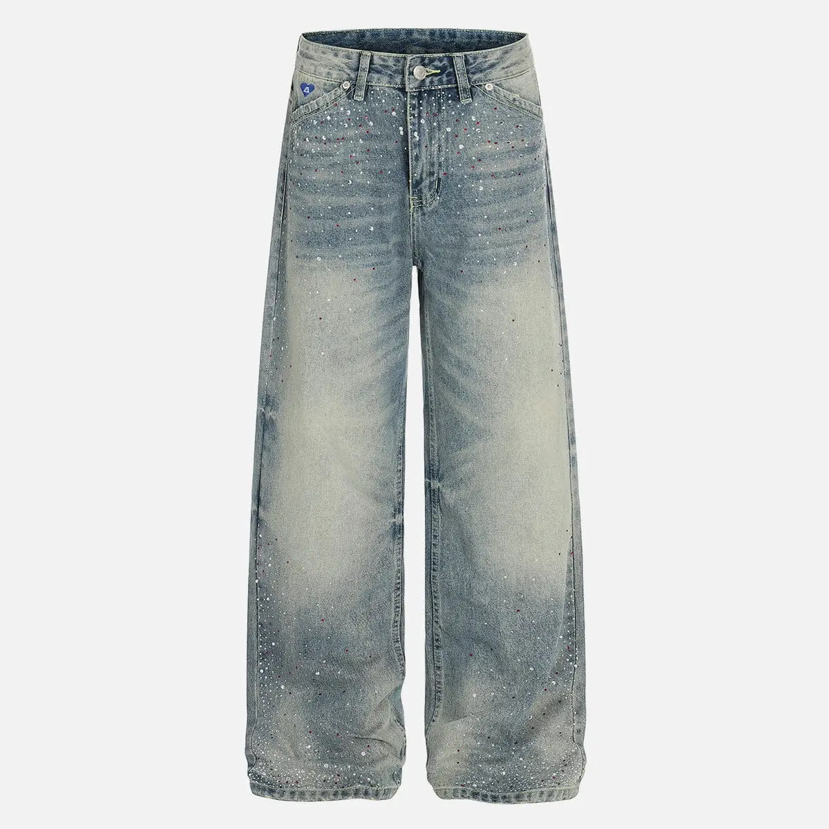 AELFRIC EDEN Menswear Vintage Rhinestone Baggy Jeans, Unisex Loose-Fitting Washed Cotton Shimmer Pants
