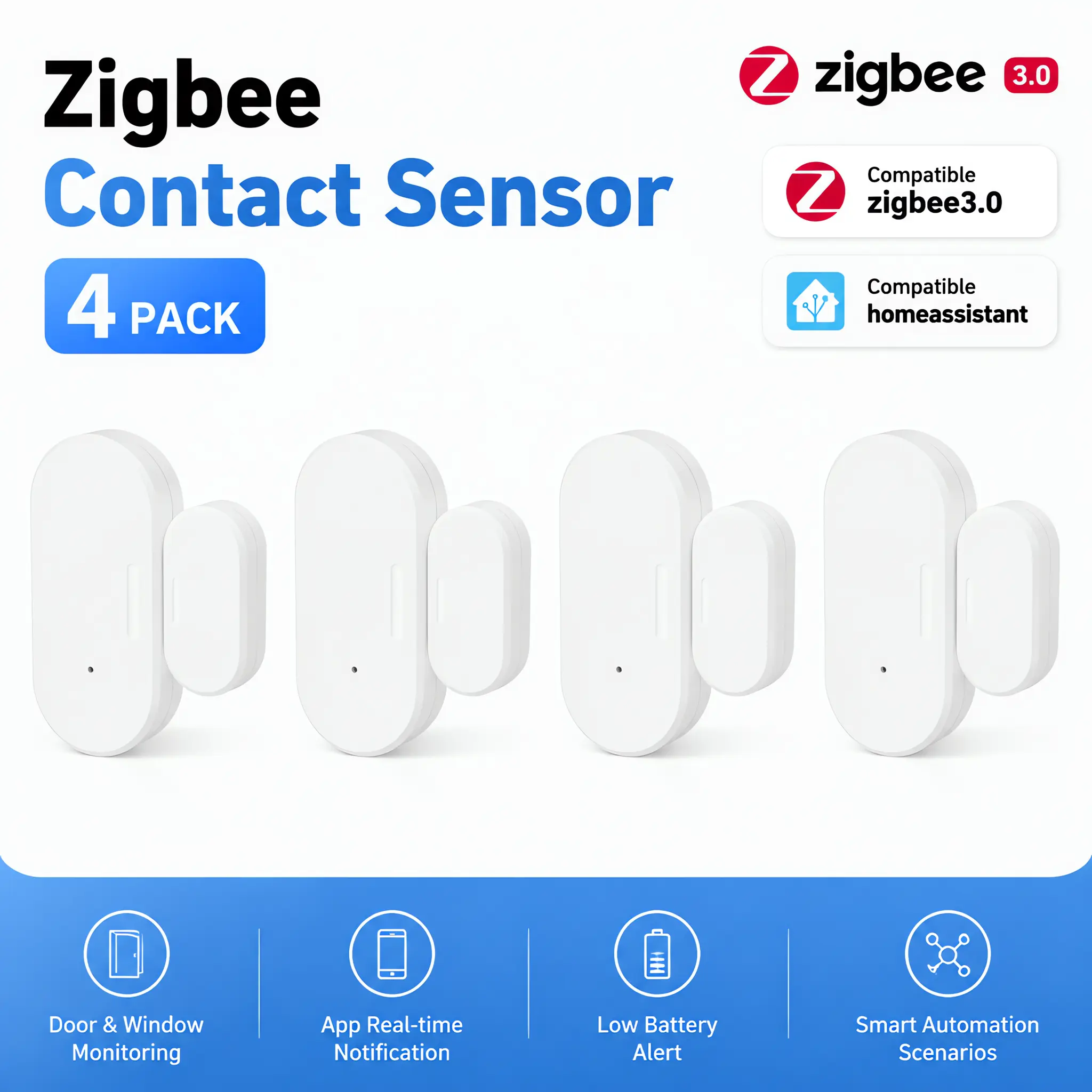 Yiwipbot HA Zigbee Door Window Sensor, Mini Wireless Contact Sensor, Home Automation, Requires Hub, Compatible with Home Assistant, SmartThings, Aeotec, Homey, Hubitat or Echo Devices with Zigbee Hub