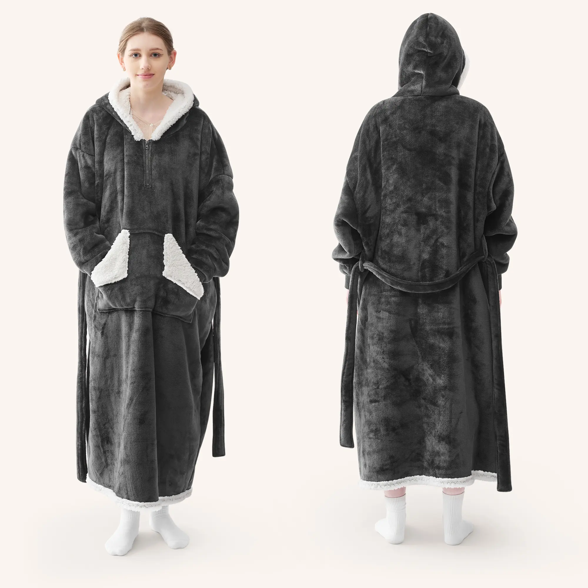 【Deals For You!】Touchat Wearable Blanket Hoodie as Gifts for Women and Men,Warm and Cozy Large Blanket Sweatshirt,Thick&Long Sherpa Fleece Hooded Blanket with Oversize Pocket and Belt Womenswear Flannel Tops cooling blanket air conditioning blanket