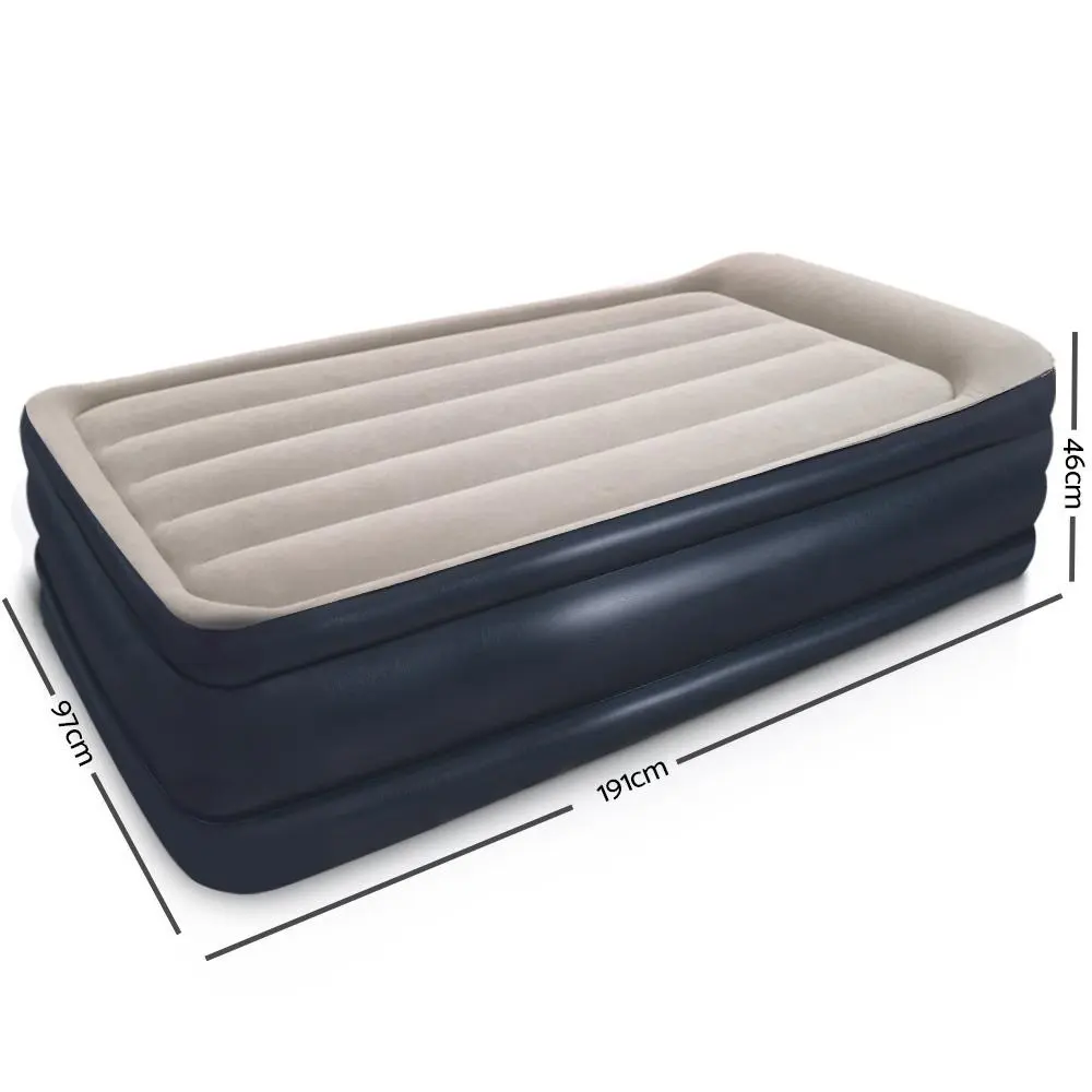 Bestway Air Bed - Single Size 46cm Air Mattress Inflatable Bed with Comfortable Flocked Surface & Built-in Pillow for Indoor Outdoor Use