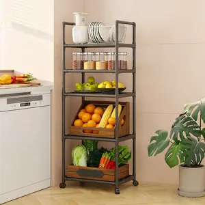 5-Tier Kitchen Baking Rack with Wheels, Mobile Storage Shelf for Vegetables Fruits, Organizer Cart for Office Bathroom Kitchen Laundry Room