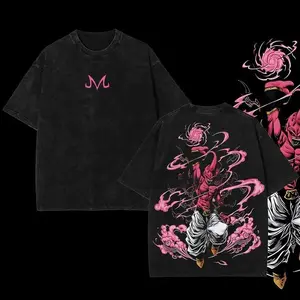 Anime double-sided printed retro oversized washed T-shirt suitable for both men and women, oversized anime and manga washed heavyweight cotton T-shirt for anime fans, trendy clothing, popular T-shirts, holiday gifts, TikTok shop deals