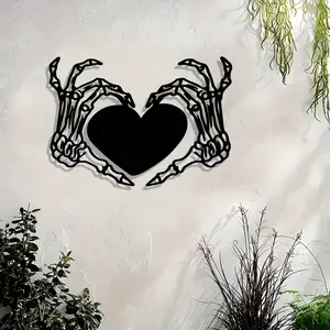 Gothic Halloween Metal Wall Art, Skeleton Hand Sculpture with Olive Leaf Wreath, Indoor Outdoor Decor, Perfect Gift for Halloween Lovers