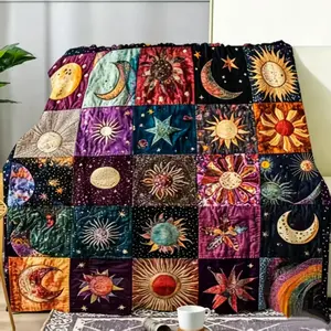 Retro Sun and Moon Patterned Blanket, Soft Comfortable All-Season Textile, Ideal for Sofas, Beds, Perfect Gift Option
