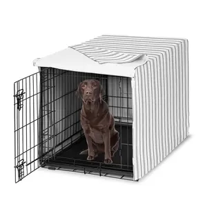 Sweet Jojo Designs 42in. Medium/Large Dog Crate Cover (White and Grey Stripe) Pet Cage, Kennel Covers (Modern, Neutral, Contemporary, Striped, Elegant, Pinstriped, Minimalist, Gray Stripes)
