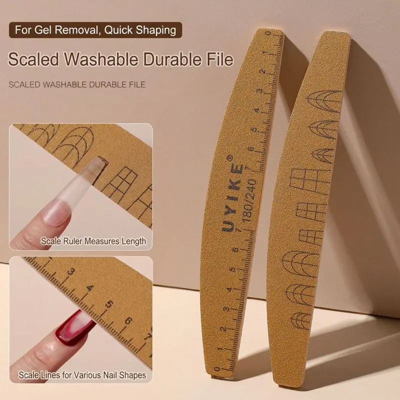 1Pcs Washable Nail Files with Scale Line 100/180/240Grit Dual-Sided Nails Sanding Tools for Gel Remover Pedicure Manicure Tool