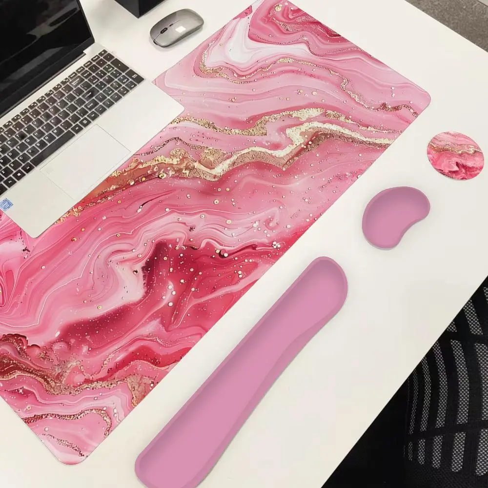Marble Pattern Mouse Pad and Keyboard Wrist Rest & Coaster Set, 4 Counts/set Desk Wrist Support Supplies Set, Desk Accessories Made for Gaming for Home Office Gaming Room Dormitory Gaming Mouse Pads, Desktop Accessory