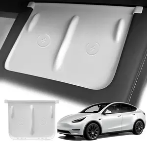 Topfit Center Wireless Charging Pad for Tesla Model 3 2023-2021 & Model Y 2024-2021 Anti-Slip Waterproof Silicone Mat White Interior Accessory Phone Charger Pad