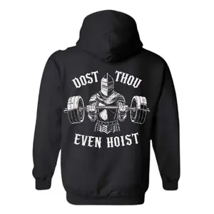 Dost Thou Even Hoist Hoodie, Medieval Knight Lifting Barbell Graphic, Funny Gym Humor Design, Powerlifting Strength Training Hoodie, Fitness Workout Gift for Men