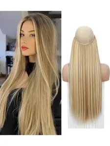 Women's Long Straight Hairpiece, Invisible Seamless Fishline Hair Extension, Single Piece Clip-In Wig, Natural Look Hair Add-On
