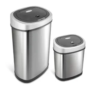 NINESTARS 2pc Stainless Steel Motion Sensor TrashCan Combo Set