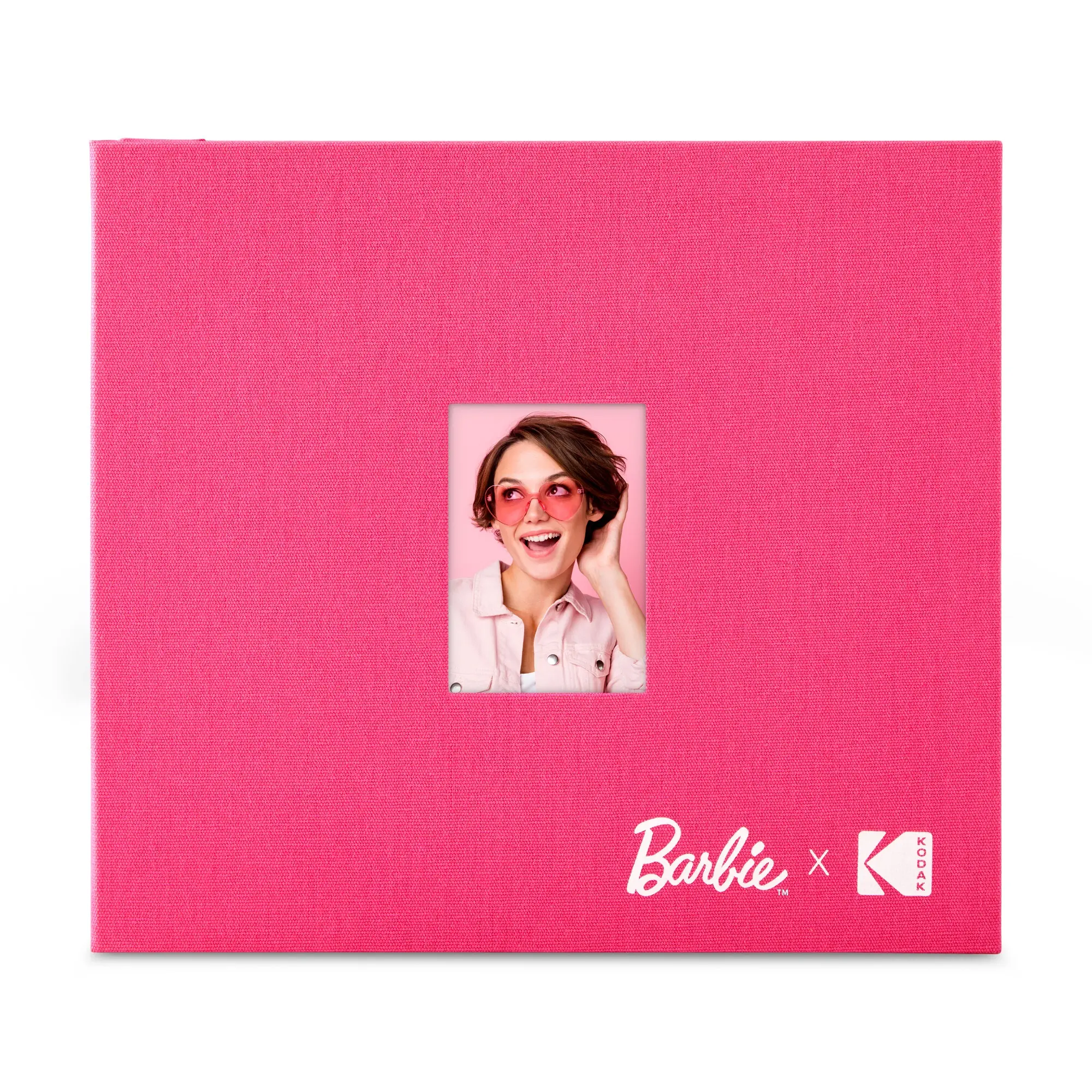 Barbie x Kodak Pink 8x8” Cloth Covered Scrapbook Photo Album with Front Picture Window
