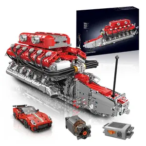 Giant V12 Supercar Engine Building Blocks Set 3472pcs Electrically Driven Highly Simulated Engine Structure Details Exquisitely Designed Sports Car Components DIY STEM Hobbyists Gifts