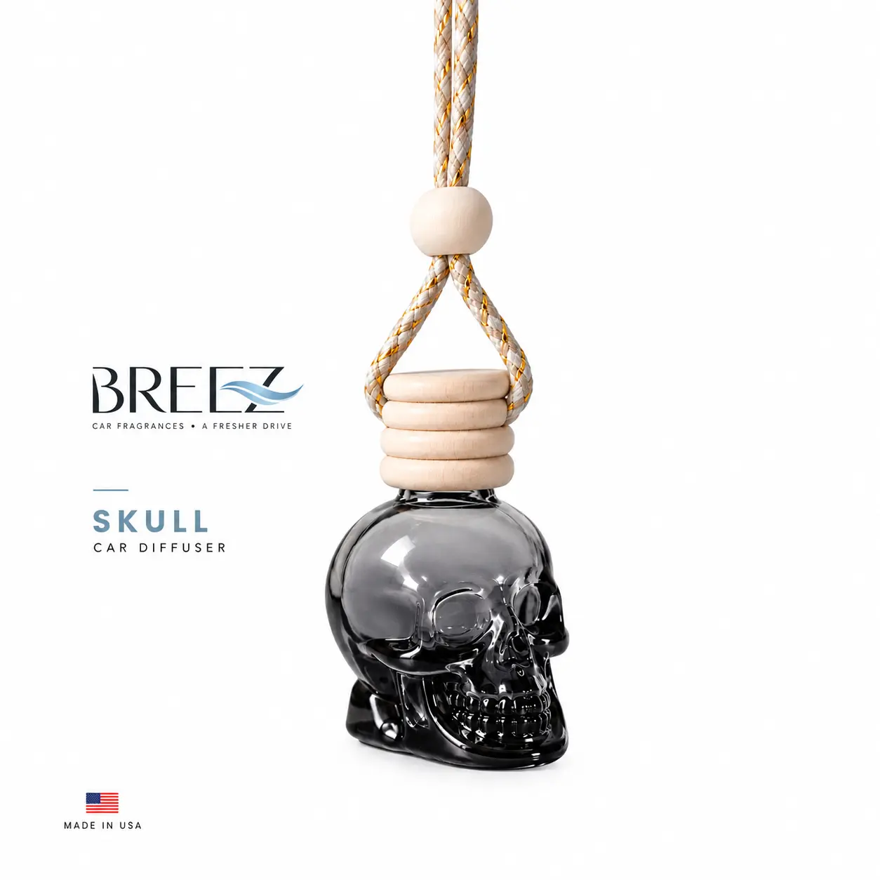 BREEZ 8ML Skull Car Diffuser - Unique Design Automotive Fragrance Accessory, Made in USA, Car Interior Aroma Enhancer