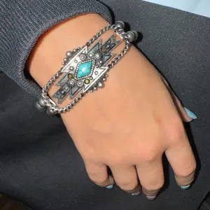 Turquoise Plated Aztec Bracelet - Women's Fashion Accessory