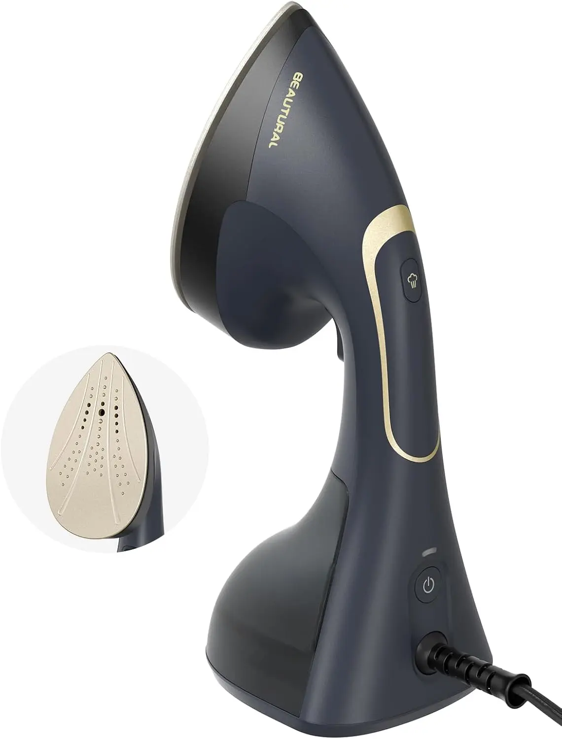 BEAUTURAL Handheld 2-in-1 Clothes Steamer & Iron, 1200W Navy Home/Travel Garment Wrinkle Remover, Ceramic Heating Plate, 30-Second Fast Heat-Up, Burst Steam, Auto-Off (120V Only)