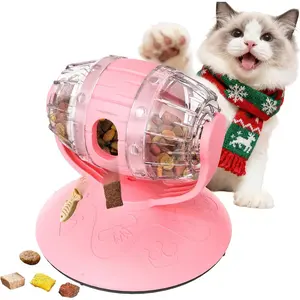 Cat Slow Feeder Toy, Adjustable Difficulty Puzzle Toy with Rotating Lid - Interactive Mental Stimulation Food Dispenser for Indoor Cats, Slows Down Eating for Dry Food & Treats (Pink)
