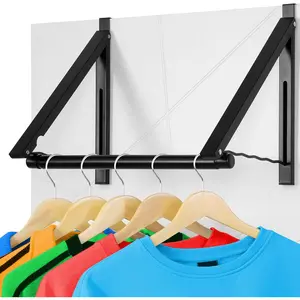 Foldable Over The Door Clothes Hanger, Drying Rack for Coat, Space Saving Small Clothes Rack Door Hangers for Clothing, Black