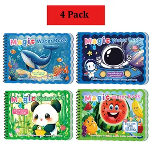 Hatwoo 4 Pack Magic Water Book With Pen (Random Color), Large Size Educational Magic Water Painting Book, Reusable Graffiti Filling Book, Christmas Gift