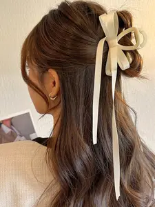 1pc Women's Solid Color Double Layer Bowknot Ribbon Hair Claw Clip, Suitable For Daily Use Cute Hair Clips Hair Jaw Clip Hair Clamps Hair Clutch Hair Catcher Clip, Bow Accessories, School Stuff, College Fall Winter Hair Accessories For Women For Vacation
