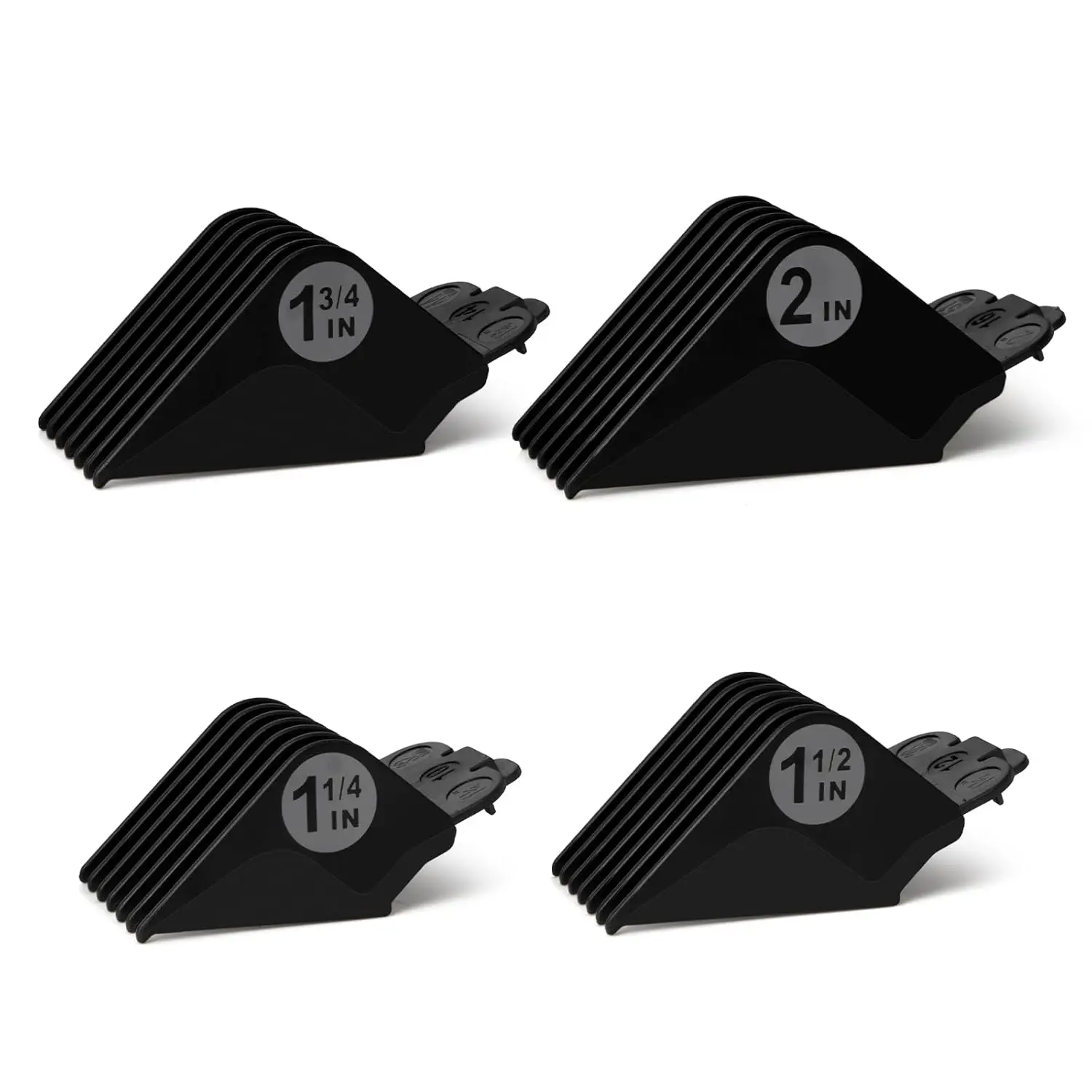 4Pcs Professional Extra Long Clipper Guards Compatible with Wahl Full Size Clippers, Large Guide Combs Set (Sizes 1.25" 1.5" 1.75" 2" / #10 #12 #14 #16), Premium Hair Cutting Attachments, Black