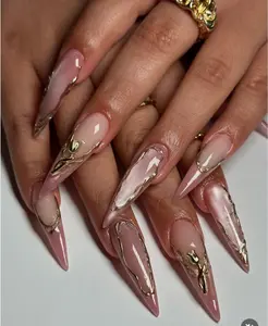 (MTO) Handcrafted Wearable Nail Art Nude Blush Pink Ombre Gold Fashion Hand Accessories