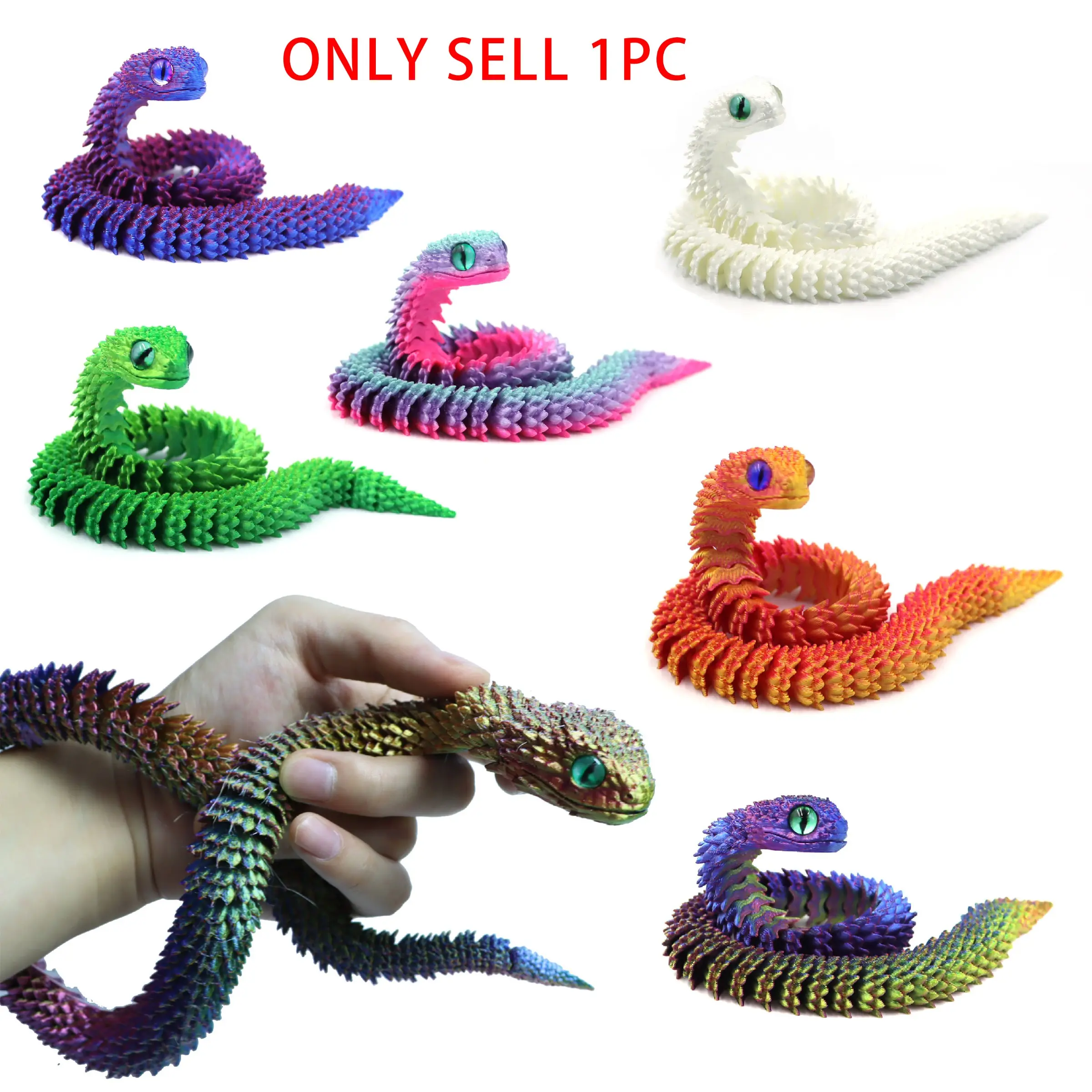 3D Printed Snake Shaped Decoration, 1 Count Colorful Flexible Snake Ornament, Decorative Figurines, Decorative Figures, Animal Decorations, Home Ornaments, Unique Gift for Home & Car & Party Decor
