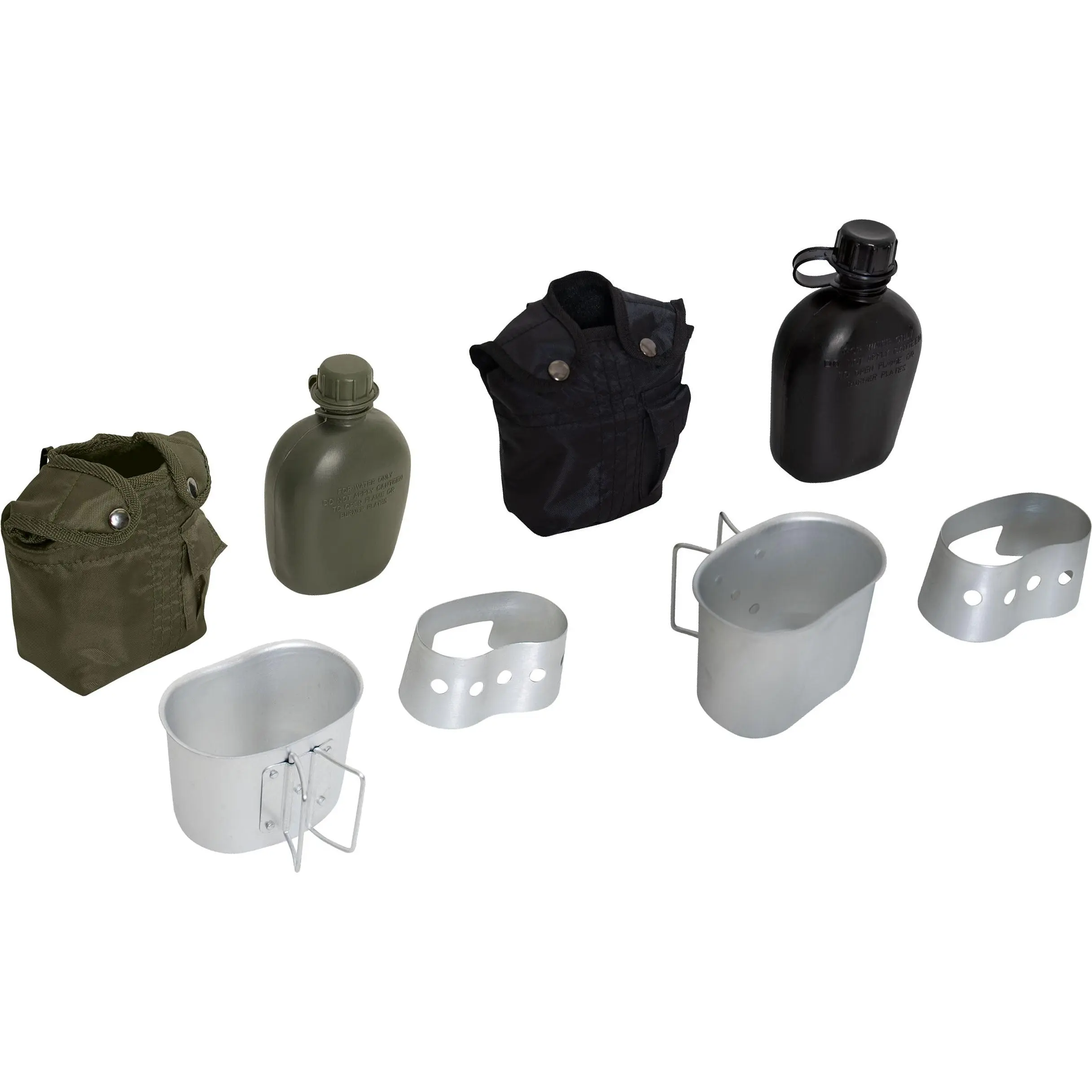 G.I.-Style 1-qt Size Aluminum Canteen Cup 4-Piece Kit - Military Camping Cooking Equipment, Stove, Stand, Polyester Canteen Cover, Outdoor Drinkware, Survival Supplies