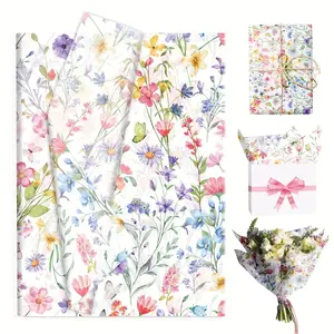 50 Sheets Daisy Spring Wildflower Pattern Printed Tissue Paper, 19.8x13.7 Inches Pear Paper, Elegant Pastel Floral Napkins, Suitable for Birthday and Wedding Gift Wrapping Decoration