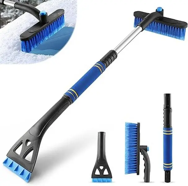 32" Extendable Snow Brush & Ice Scraper Car Washing Kit, 360° Rotating Brush, Winter Automotive Exterior Snow Removal Essential